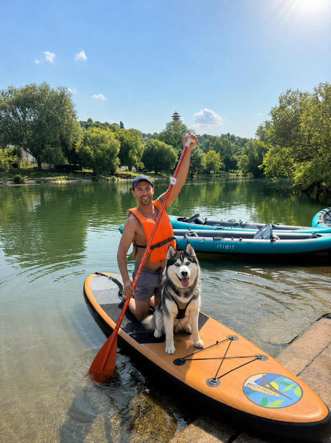 Paddle dog — chien et maître sur la Marne